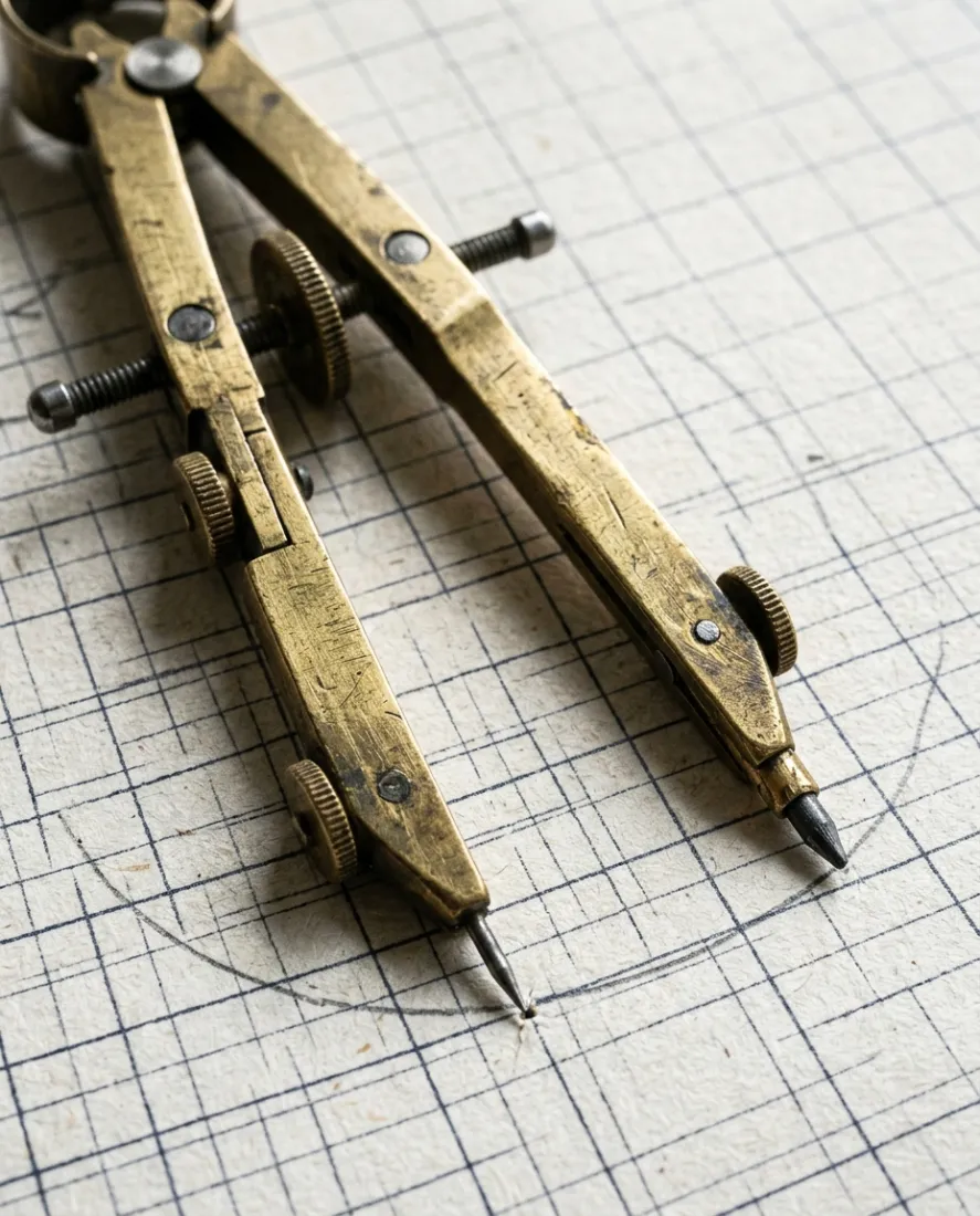 Drafting compass on a technical drawing